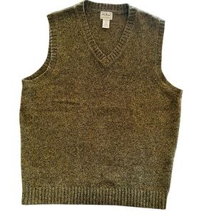 LL Bean Heathered Green V-Neck Shetland Wool Sweater Vest L- Tall